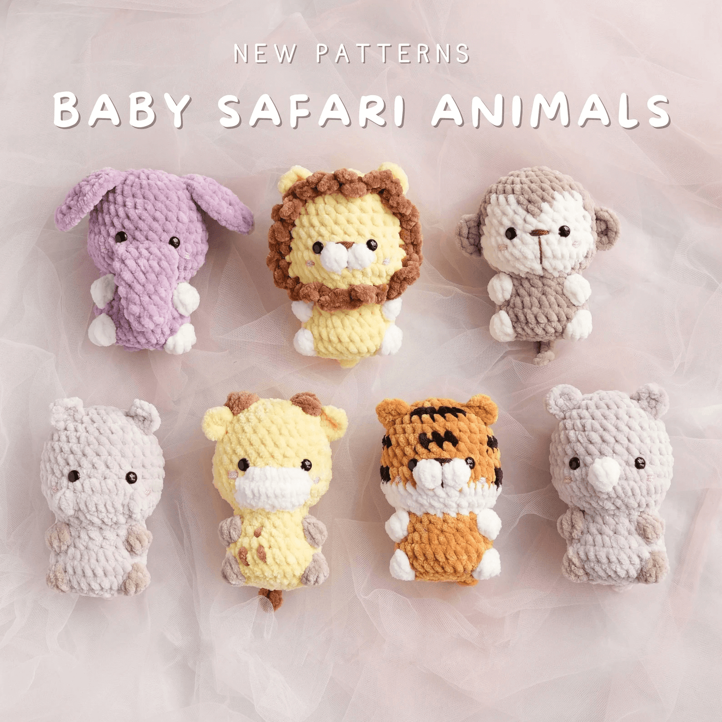 Pattern Bundle 7 Baby Safari Animals, no sew and quick amigurumi crochet patterns